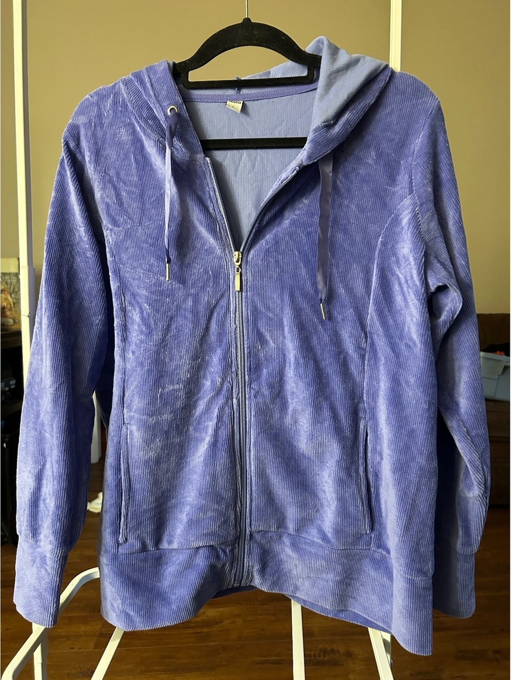 Zavanna Women's Purple Velour Zip-Up Hoodie Jacket Size L